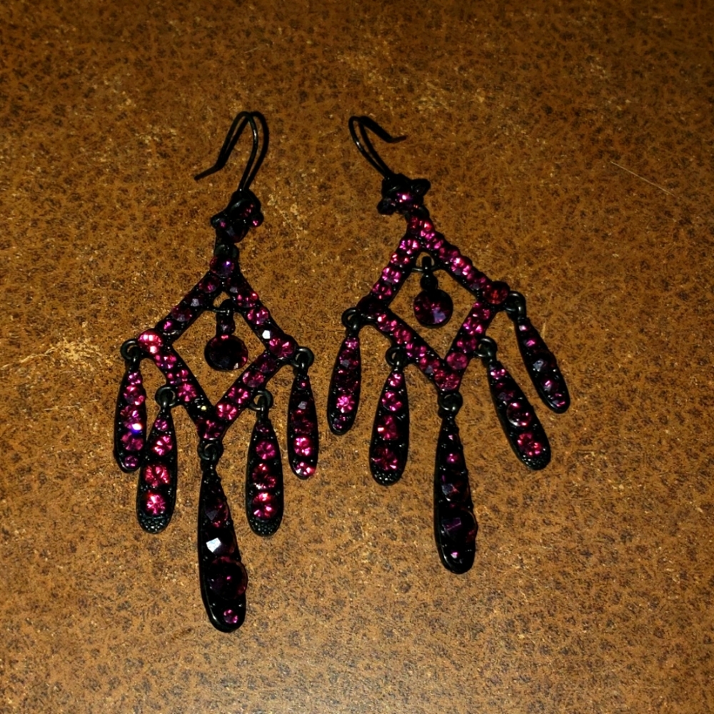 Vintage Rhinestone Victorian Gothic style Dangle earrings 2 1/2  costume…